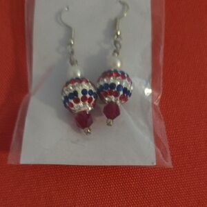 Elegant Red/white and Blue Beaded Earrings New W/O Tags
